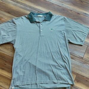 Peter Millar Striped Polo with Green Collar